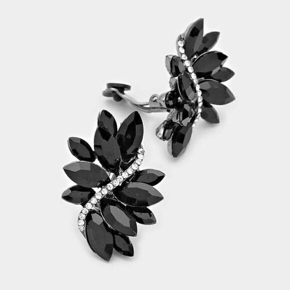 Swirl Black Marquise Crystal Clip On Earrings - Picture 1 of 5